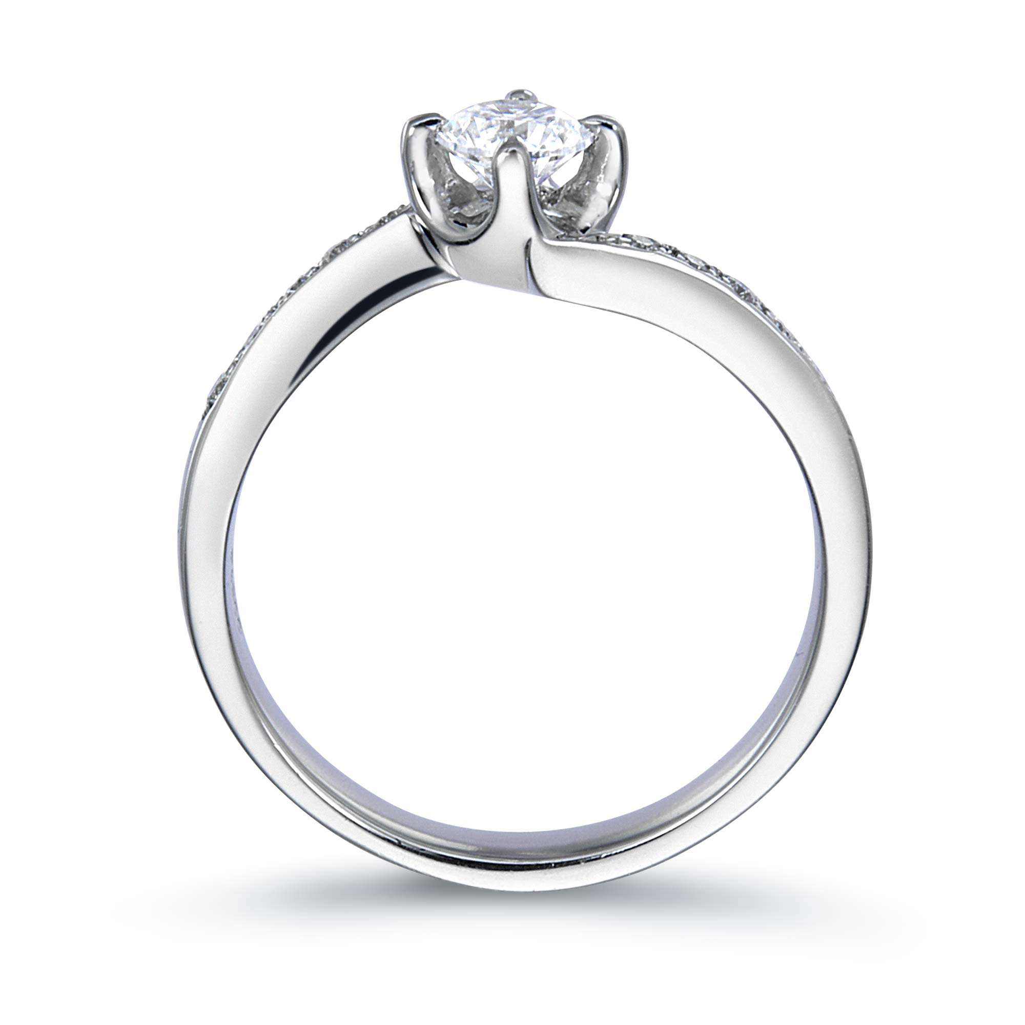 4本爪サイドメレーウェーブラインラウンドダイヤモンドリング | 結婚指輪・婚約指輪のQDM